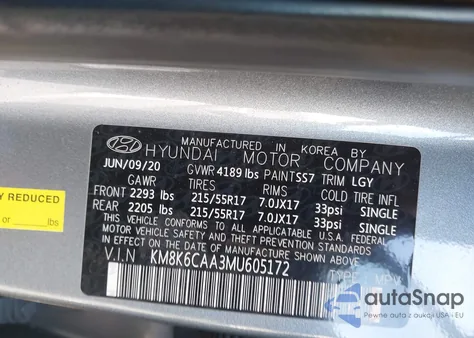 2021 Hyundai Kona Sel Plus from USA, damaged, VIN KM8K6CAA3MU605172